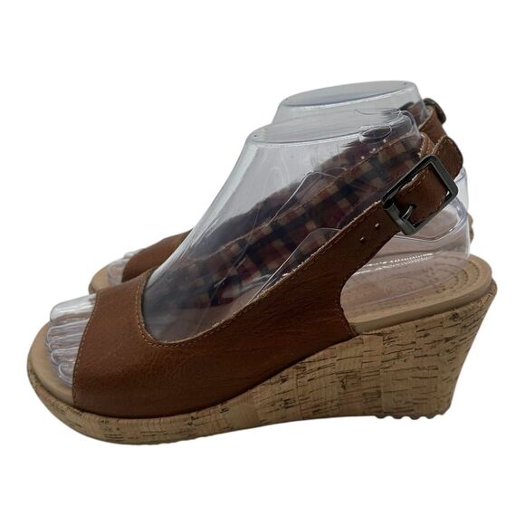 Crocs Wedge A-Leigh Sandals Womens 6 Brown Slingback Cork Heel 11848 - Picture 6 of 11